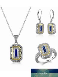 Woman Fashion Art Style Square Stone Necklace Earrings Ring Jewellery Set Bridal Engagement Wedding Gift Factory price expert design Quality Latest Style Original