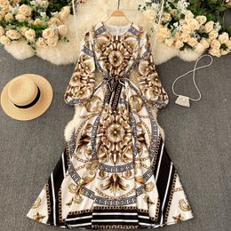 SINGREINY Women Fashion Print Long Dress Chic Retro Puff Sleeve Elegant Evening Dresses Spring Bohemian A-line Casual Dress 210419