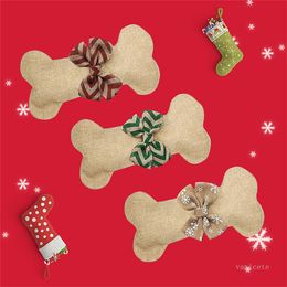 Christmas sockings jute dog bone fish shape Christmas Decoration candy bags Christmas socks gift bag Xmas Tree Hanging ZC393