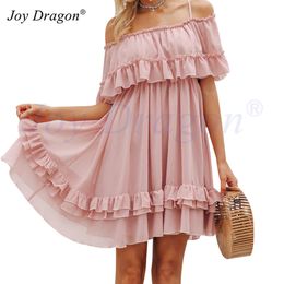 Women Ruffle Dresses Summer 2020 Spaghetti Strap Ruched Pleated Pink Blue Vestidos De Playa Rosa Roupas Femininas X0521