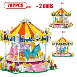 Amusement Park Mini Building Blocks City Pirate Ship Coaster Ferris Wheel Carousel DIY Figures Friends Toys for Children Girls X0902