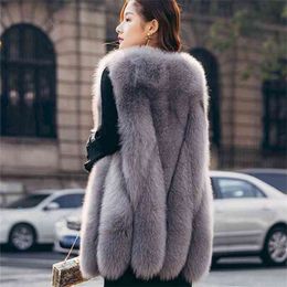 The fur vest women imitation high street mid-length large size jacket waistcoat autumn winter female 210526