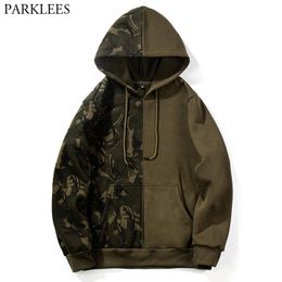 Fashion Camouflage Splice Mens Hoodies Autumn Winter Plus Velvet Loose Sport Hoodie Men Casual Streetwear Men Hoodies Sweatshirt 210524