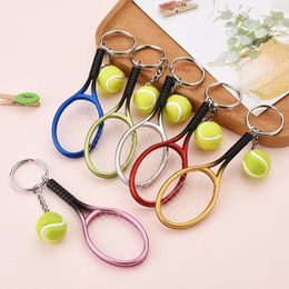 Simulation Tennis Racket Keychain Cute Tennis Backpack Pendants Alloy Plastic Bag Charm Creative Birthday Gifts for Friends