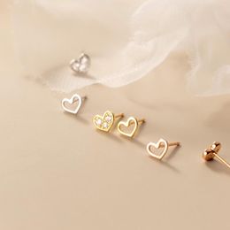 Stud 925 Sterling Silver Asymmetric Zircon Heart Small Earrings For Girl Daughter Ear Earring Sweet Lovely Fine Jewelry highest quality