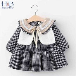 Baby Girls Dress Autumn Winter Kids Long Sleeve Plaid Printed +White Vest 2Pcs Toddler Clothes 210611