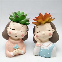 girl concrete flower pot silicone Mould baking Mould chocolate resin candle Mould 210702