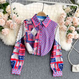 SINGREINY Women Geometric Dot Print Blouse Korean Turndown-Collar Single Breasted Casual Top Spring Chic Retro Streetwear Blouse 210419