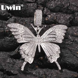 UWIN Fashion Charm Butterfly Pendant Necklace Paved Iced Out AAA Cubic Zirconia Chain Men Hiphop Jewellery For Gift X0509