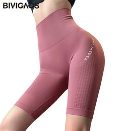 BIVIGAOS Letter Printed Sport Running Shorts Women High Waist Elastic Fitness Shorts Sexy Hip Quick-dry Summer Biker Shorts 210625