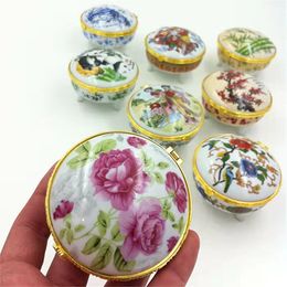 Decorative Small Natural Porcelain Jewellery Gift Box Chinese style Round Ceramics Jewellery Makeup Packaging Cases Party Favours