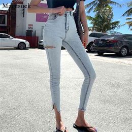 Fashion High Waist Women Jeans Pants Blue Zipper Womens Skinny Woman Streetwear Ripped women Trousers 10397 210512