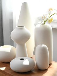 porcelain flower vases UK - Vases Nordic Classic White Art Ceramic Flower Vase Dining Room Creative Decoration Porcelain