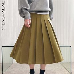 High Waist Green Brief Pleated Long Black Big Hem Half-body Skirt Women Fashion Tide Spring Autumn 1DD5604 210427