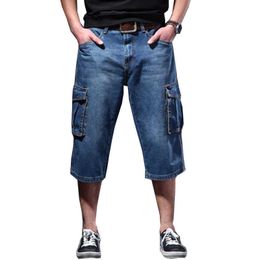 Denim Shorts Men Summer Loose 7 seven Shorts 2021 New Large size Multi-pocket tooling trend Thin Denim Shorts Cycling jeans X0628