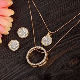 Jewelry Sets Luxury designer Bracelet Gold Color Austrian Crystal Classic Hollow Round 48cm Necklace Pendant Earrings Set