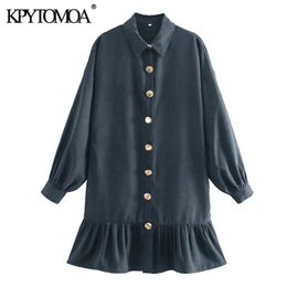 Women Chic Fashion Button-up Ruffled Mini Shirt Dress Long Sleeve Loose Female Dresses Vestidos Mujer 210420