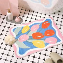 Flower Floor Mats Living Room Decor Carpet Bathroom Non-Slip Absorbent Door Bedroom Bedside Area Rugs Soft Cute Foot Pads 220301