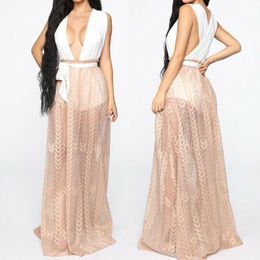 Summer Sexy Women Mesh Sheer High Waist Transparent Long Skirt Beach Cover Up Ladies Loose Skirts Tulle Cover-Ups Sarongs