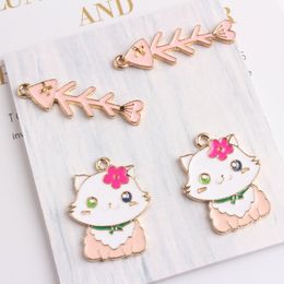 Animal Cat Fish Pink Charms Enaml Floating Pendant fit Bracelet Jewellery Accessories