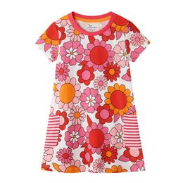 Jumping Meters Arrival Summer Girls Flowers Dresses with Pockets Baby Clothes Floral Kids Cotton Tunic Toddler Dress 210529