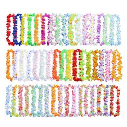 50pcs/lot Hawaiian Leis Garland Artificial Necklace Hawaii Flowers Leis Beach Fun Wreath Party Supplies DIY Gift Decoration 211104