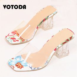 Summer Women Transparent Open Toe High Heels Jelly Slippers Fish Mouth Shoes Ladies Outdoor Sandals Fashion Brand Flowers Shoes C0330