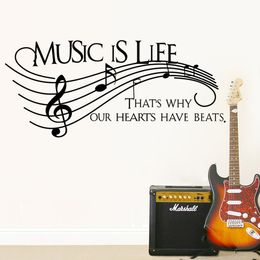 Characters "MUSIC" Note Wall Sticker Living Room Removable wall stickers home decor decoracion PVC Black 57*129CM 210420