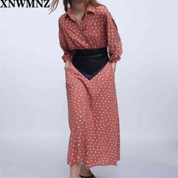 women polka dot shirt dress Long collared long sleeves with elastic trim Elastic at the back of waist 210520