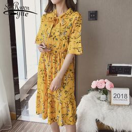 Medium long chiffon broken flower women dress sweet and elegant Flare sleeve A-line Lady printing tops 3506 50 210521