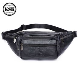 Genuine Leather Waist Bag Fanny Pack s Belt Phone Pouch s Travel Male Small s KSK 210708
