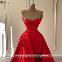 Red Long Evening Gowns Detachable Train Formal Dresses Woman Party Night Sweetheart Satin Vestidos De Fiesta Prom Dress 211223236C