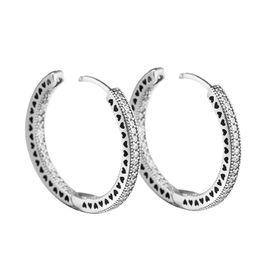 Authentic 925 Sterling Silver Hearts of Signature Hoop with Clear CZ 27 mm Earrings for Women Girls Gift brincos