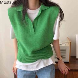 Knitted Sleeveless Sweater Vest Women Solid Vintage Korean Loose Female Pullover Tops Jumpers Femme 210513
