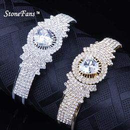 Stonefans Heart Cubic Zirconia Bangles for Women Wedding Jewellery Wholesale Bridal Cuff Bangles Bracelets Ladies New Jewelry Q0719