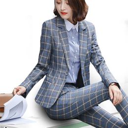 PEONFLY Classic Plaid Single Button Women Jacket Blazer Casual Notched Collar Slim Female Suits Coat Fashion Femme 211006