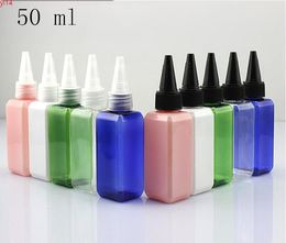 50 ml Square Plastic Perfume Empty Pointed bottle Wholesale Retail Originales refillable Cosmetic Water Essential Oil Containersgood qty