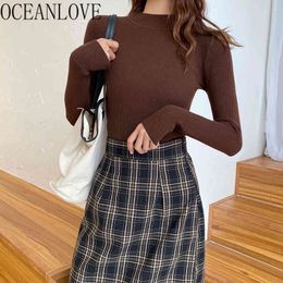 14 Colours Solid Women Sweaters Half Turtleneck Pullovers Basic Autumn Winter Clothes Slim Korean Mujer Sueteres 18710 210415