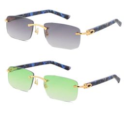 Wholesale Marble Blue Plank Rimless Sunglasses Classic Metal Square Frame Mens Women Vintage Glasses 18K Gold Frames Man Woman Borwn Lens Frame Size:54-18-135MM Hot