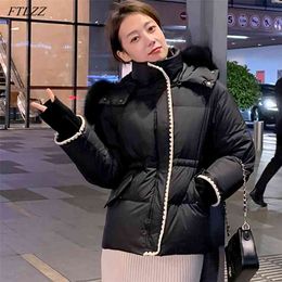 Winter Women Big Fox Fur Collar Hooded Down Jacket White Duck Coat Thick Warm Snow Overcoat 210430
