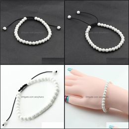 Jewellery Top Quality 6Mm White Round Smooth Stone Beads Bracelets For Women Or Men Diy Hand Made Strand Size Adjustable Beaded, Strands Drop
