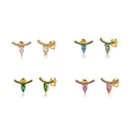 Stud 925 Sterling SilveWater Dropr Earrings For Women INS Blue/White/Purple/Green Zircon Simple Cute Net Red Studs