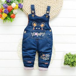 Jumpsuits Winter Warmly Thicken Wool Kids Pants Cartoon Denim Overall For Girl Bib Jeans Boy Overalls Baby Rompers Children Jumpsuit