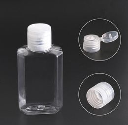 quality 30ml 60ml Empty PET plastic bottle with flip cap transparent square shape bottles for makeup fluid disposable hand sanitizer gel