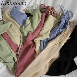 Kimutomo Korean Cross Shoulder Strap Dresses Women Spring Summer Gentle V-neck Sleeveless Slim Solid Colour Dress 210521