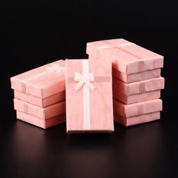 pink jewelry box wholesale Canada - Cardboard Jewelry Boxes with Bowknot and Sponge Inside Rectangle Pink 80x50x25mm