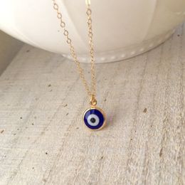 Blue Evil Eye Necklace Handmade Turkish Glass and 18kt gold filled