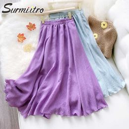 SURMIITRO Fashion 2 Layers Cotton Linen Summer Midi Long Skirt Women Korean Style Mid-Length High Waist Skirt Female 210712