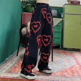 vintage streetwear handsome dark love printing loose boyfriend casual straight pants female trousers harajuku sweatpants 220214