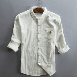 Helisopus Men Linen Shirt Half Sleeve Cotton Thin Grey Black Shirts With Pocket Plus Size Male Casual Vintage Shirts